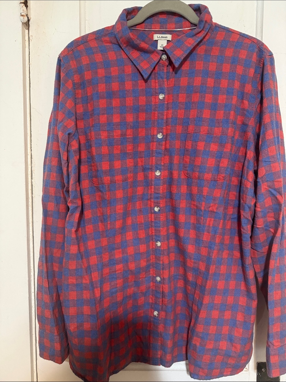 L.L. Bean Pink and Blue Plaid Button-Down Shirt